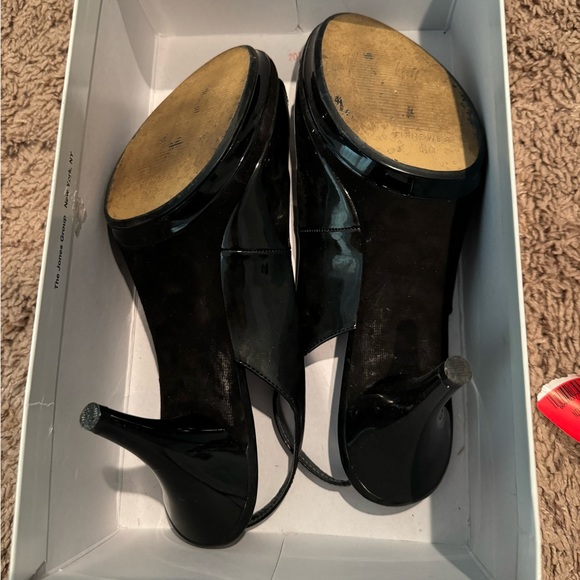 9.5! Black Shine Nine West Strappy Heels - Picture 7 of 10